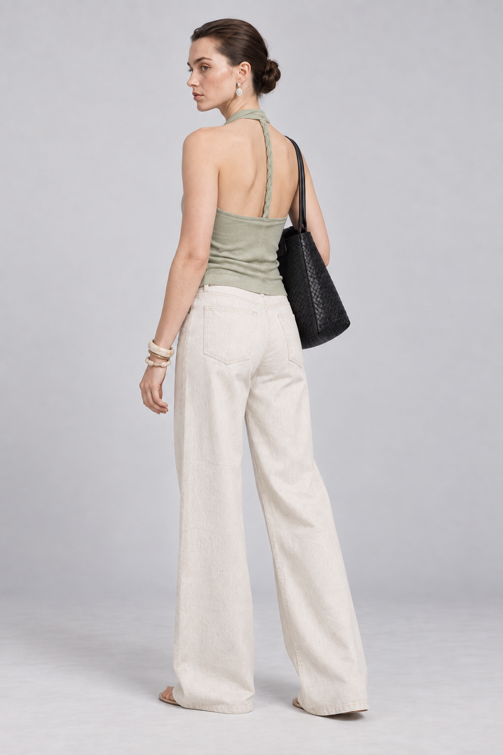 Ivory White Tencel Wide Leg Pants