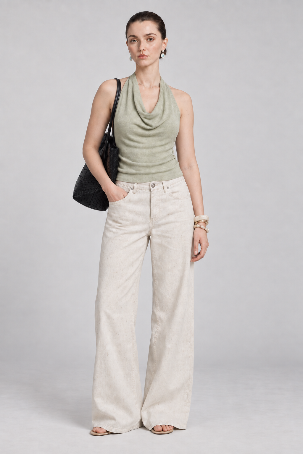 Ivory White Tencel Wide Leg Pants