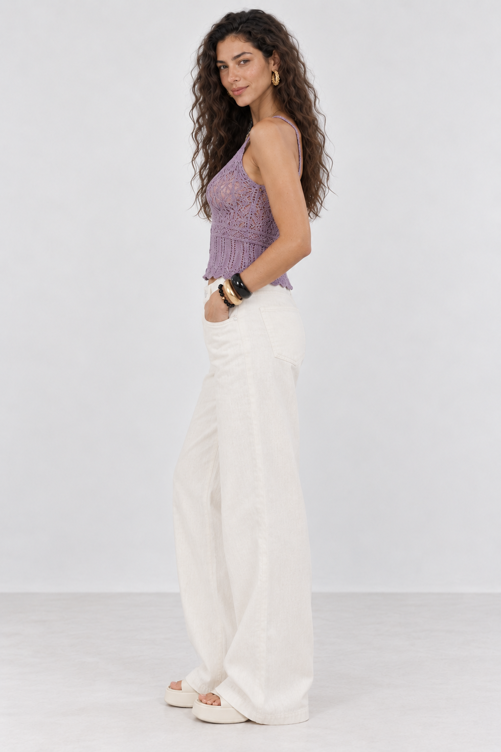 Ivory White Tencel Wide Leg Pants