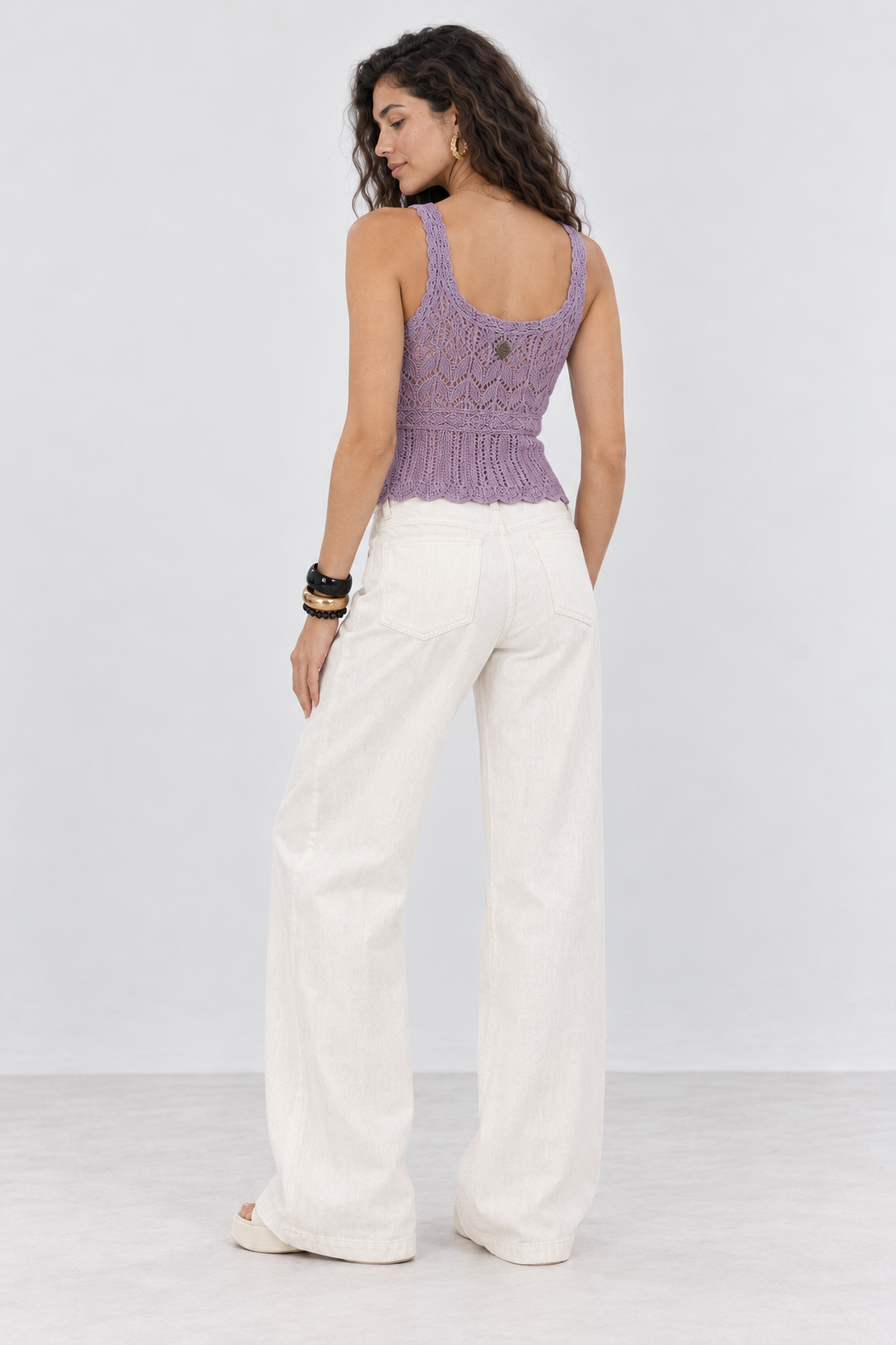 Ivory White Tencel Wide Leg Pants