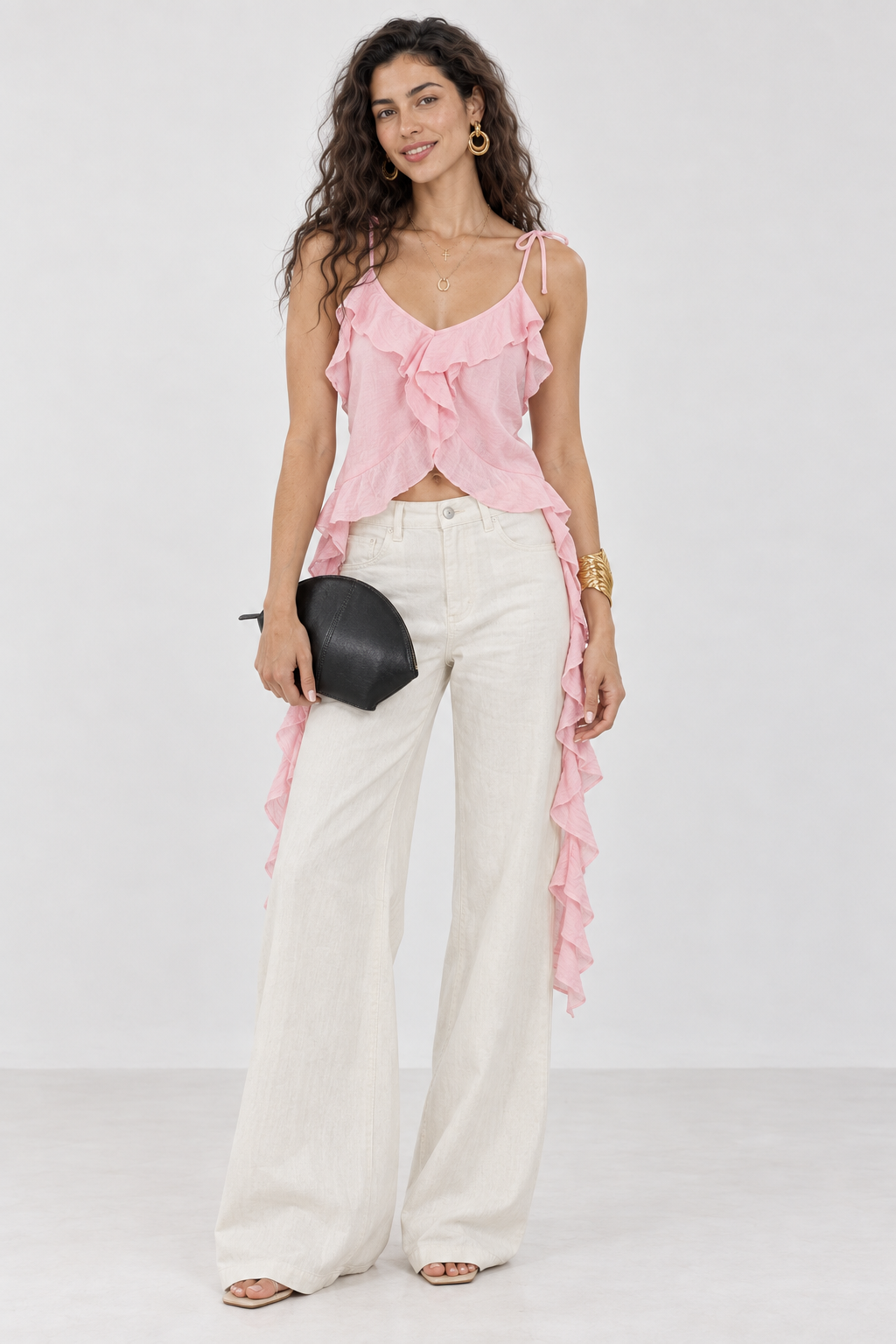 Ivory White Tencel Wide Leg Pants