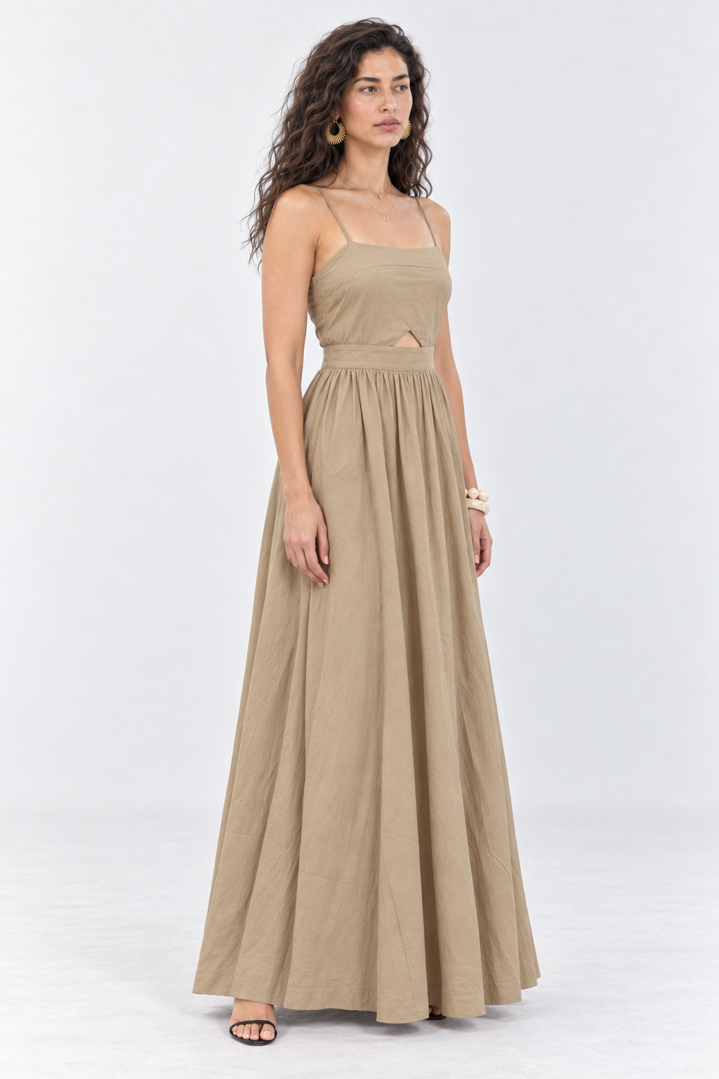 Khaki Square Neck Maxi Dress