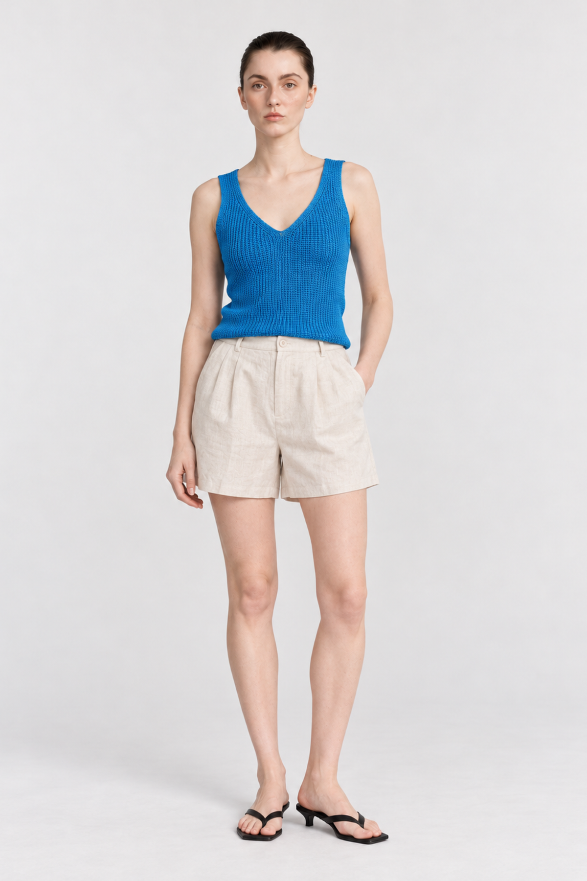 Knit V-Neck Bright Blue Cami