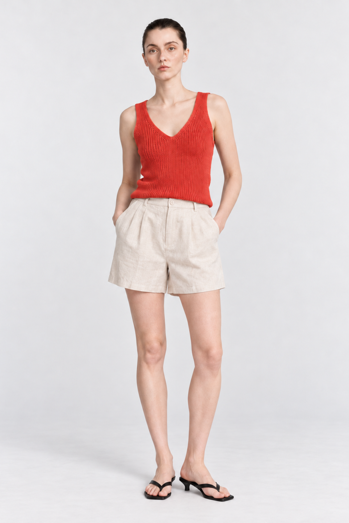 Knit V-Neck Red Cami