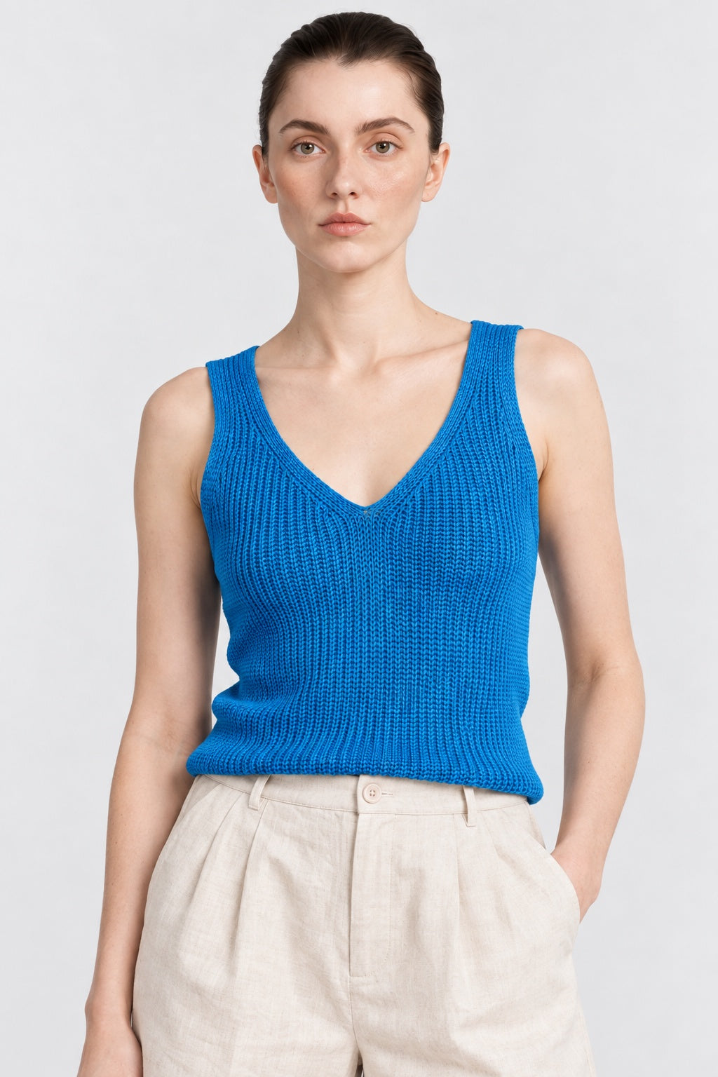 Knit V-Neck Bright Blue Cami