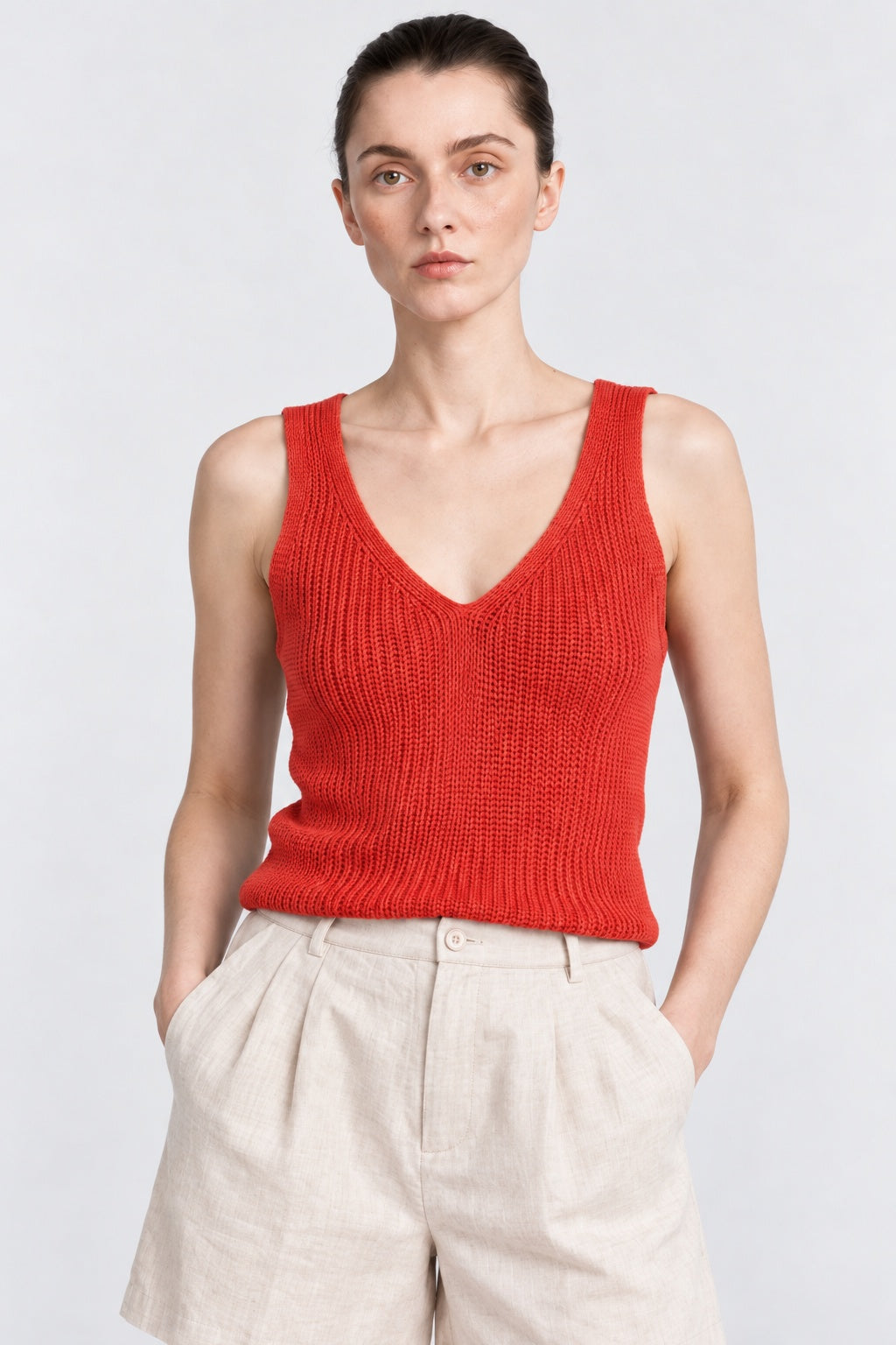 Knit V-Neck Red Cami