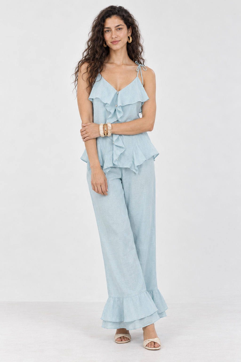 Light Blue Ruffle  Cami Top