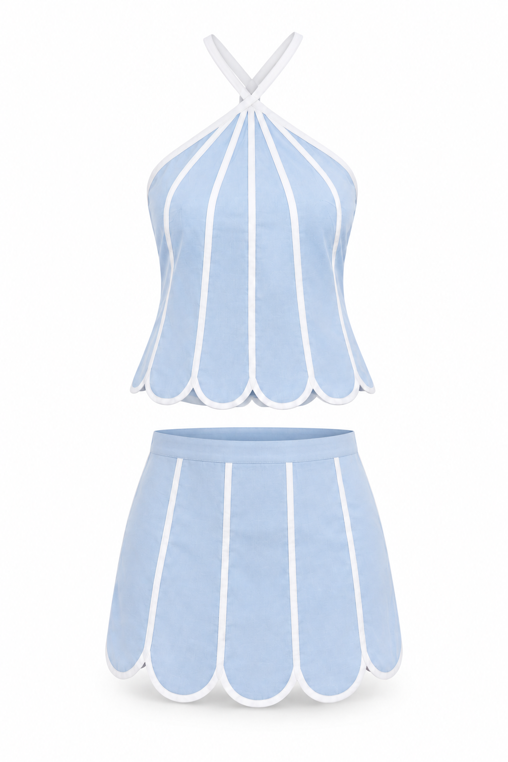 Light Blue Scallop Trim Shorts