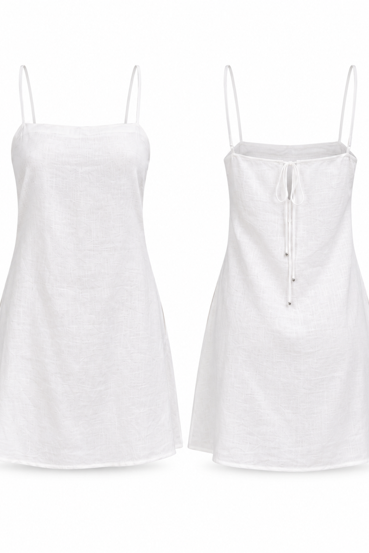 Linen-Cotton Square-Neck White Mini Dress — alternate view 4