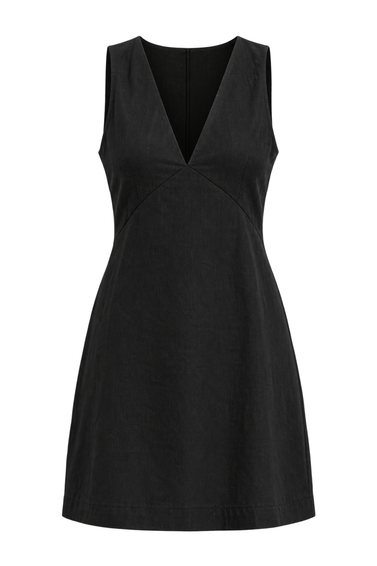 Linen-Cotton V-Neck Black Mini Dress — alternate view 4