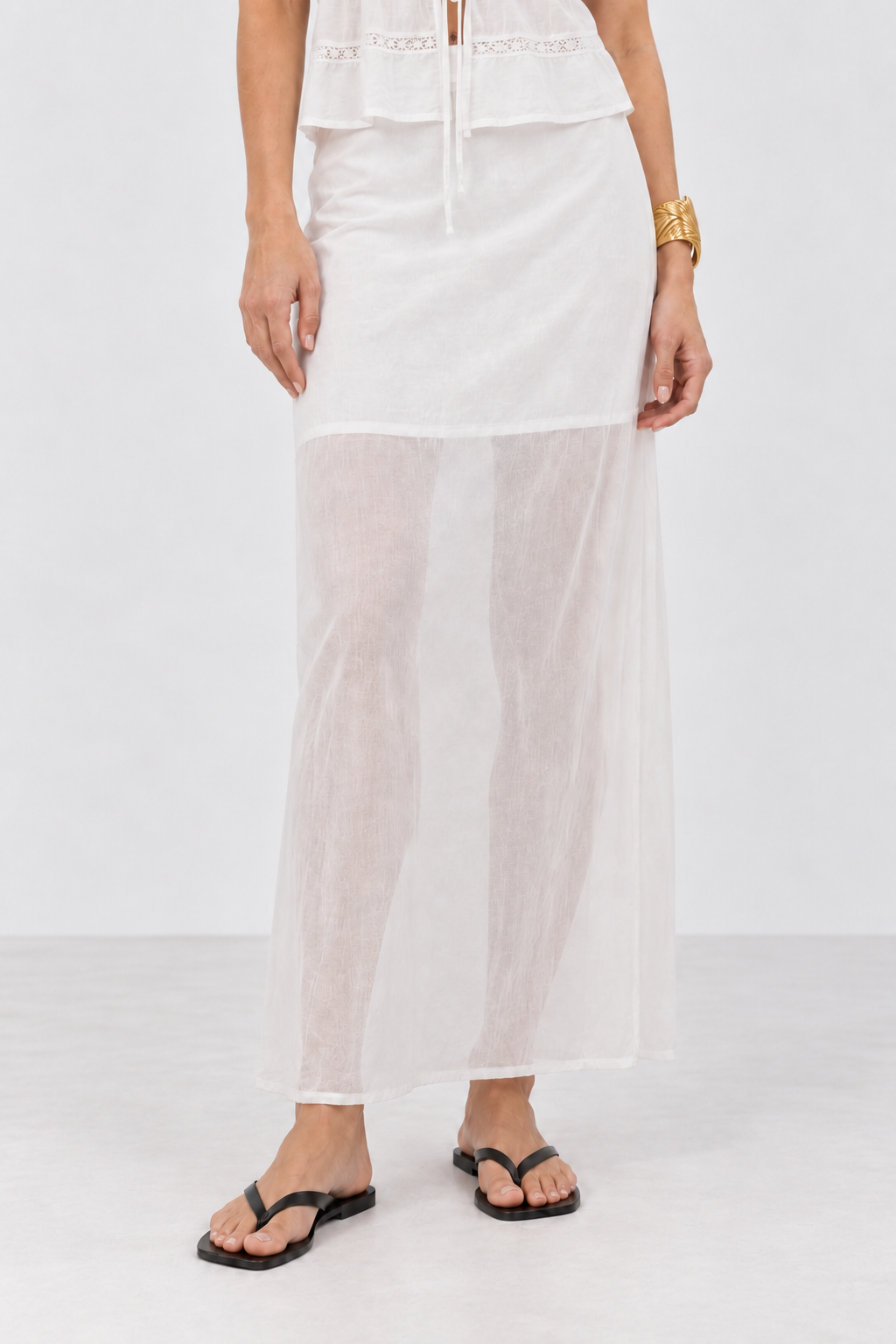Lucent White Side-Slit Fitted Maxi Skirt