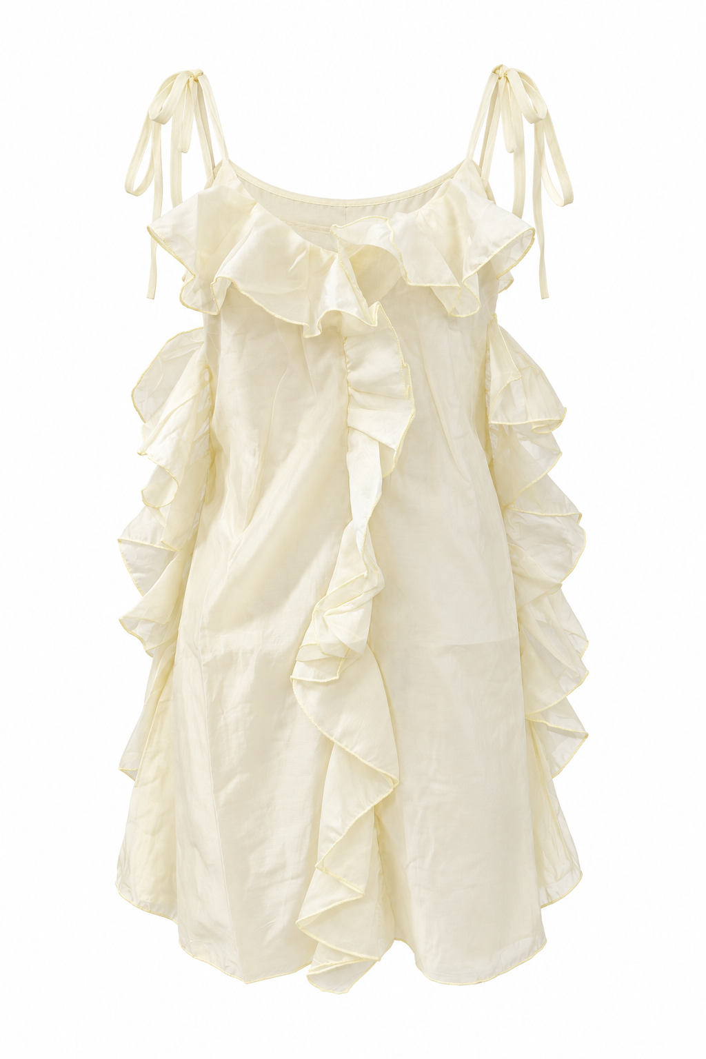  Morrow Yellow Ruffle Belted Mini Dress