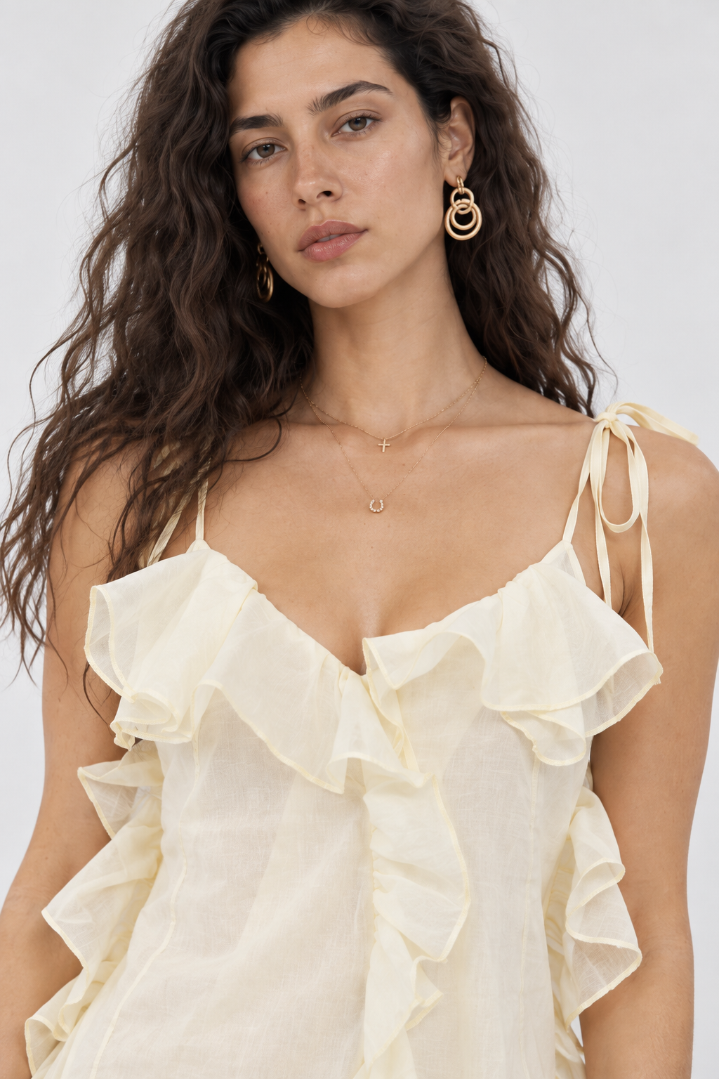  Morrow Yellow Ruffle Belted Mini Dress