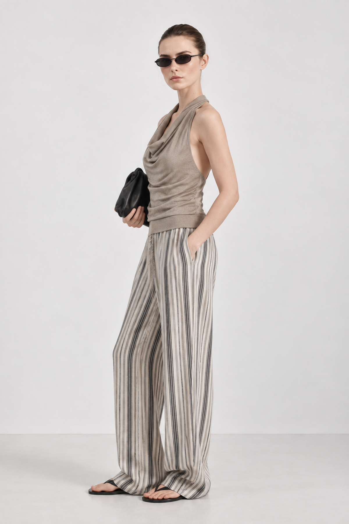 Grey Cowl Neck Halter Top