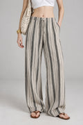 Natural Linen Stripe Wide Leg Pants