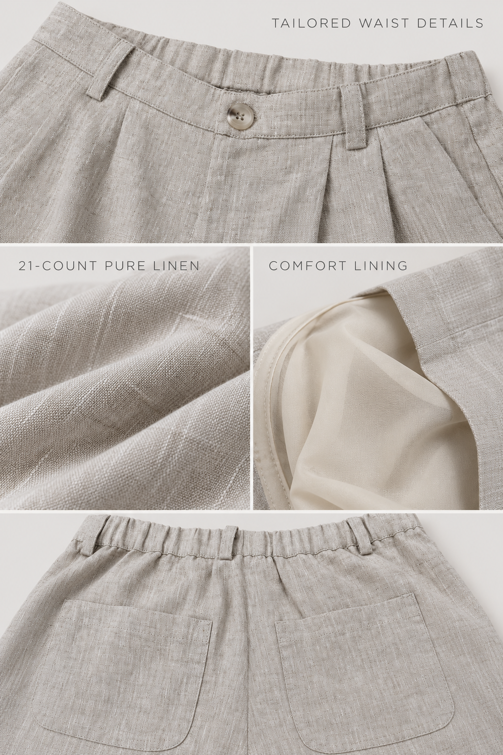 White Linen Elastic Waist Relaxed Shorts