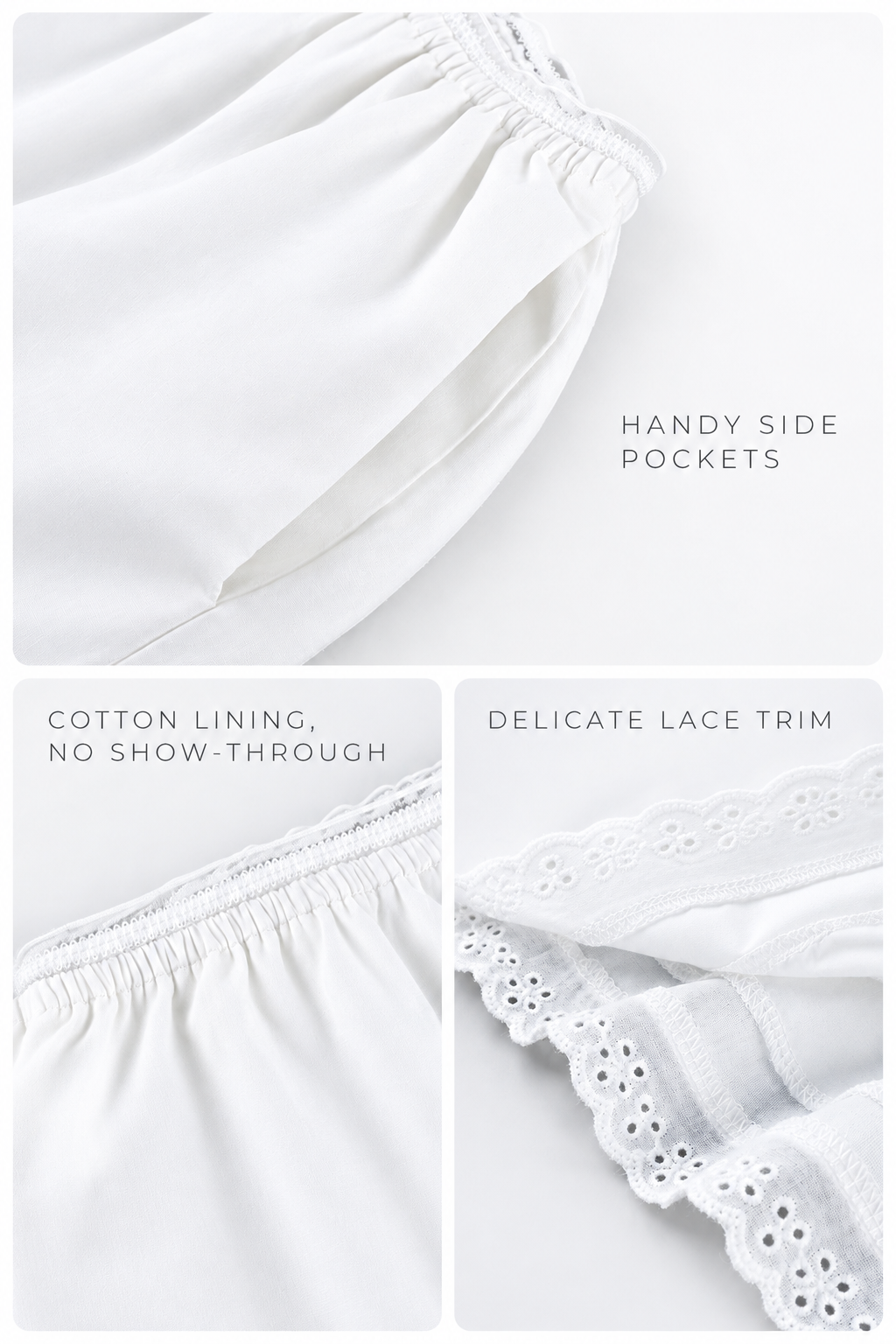 Noa White Lace-Trim Cotton Shorts