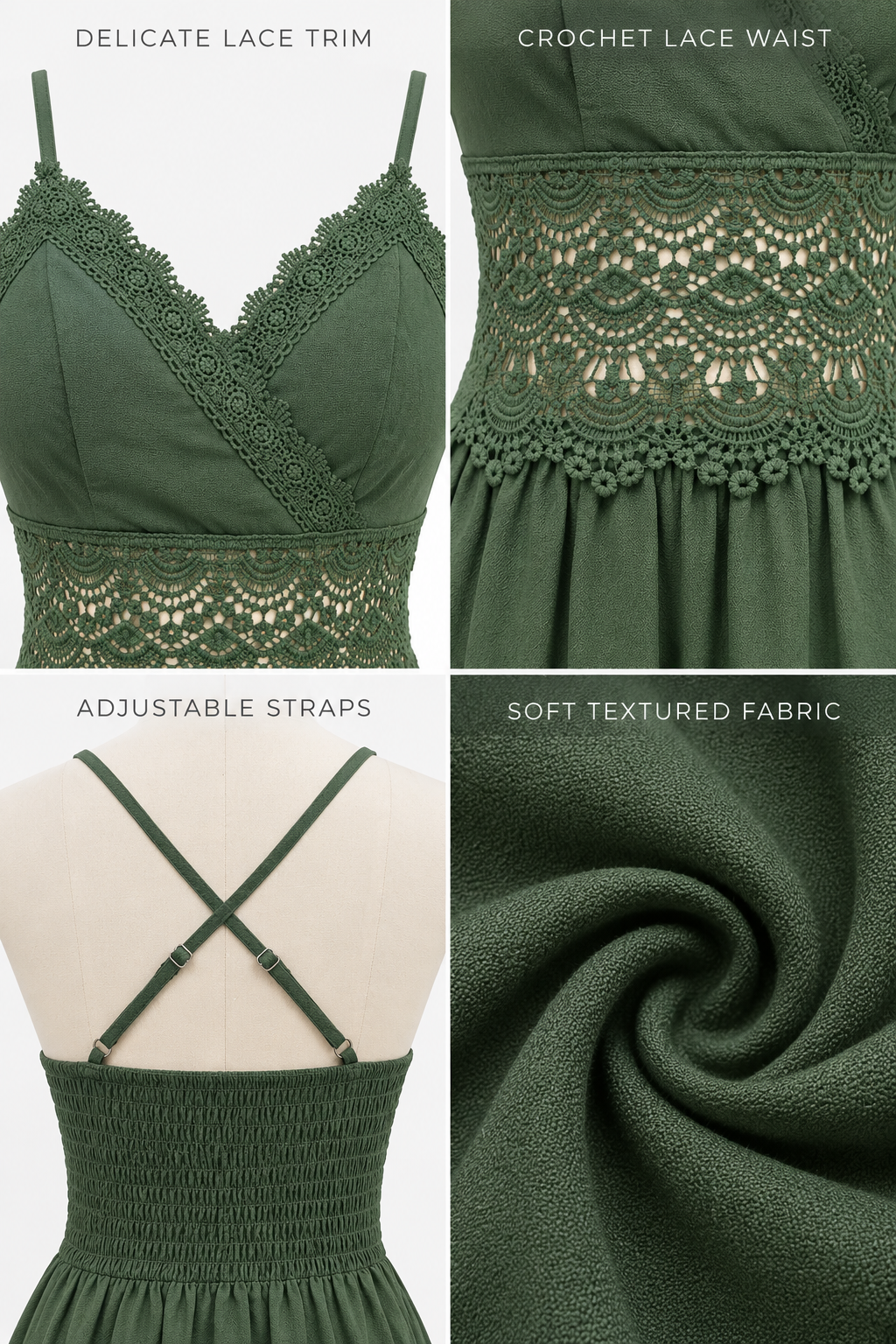 Olive Green Lace V-Neck Maxi Dress