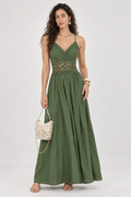 Olive Green Lace V-Neck Maxi Dress