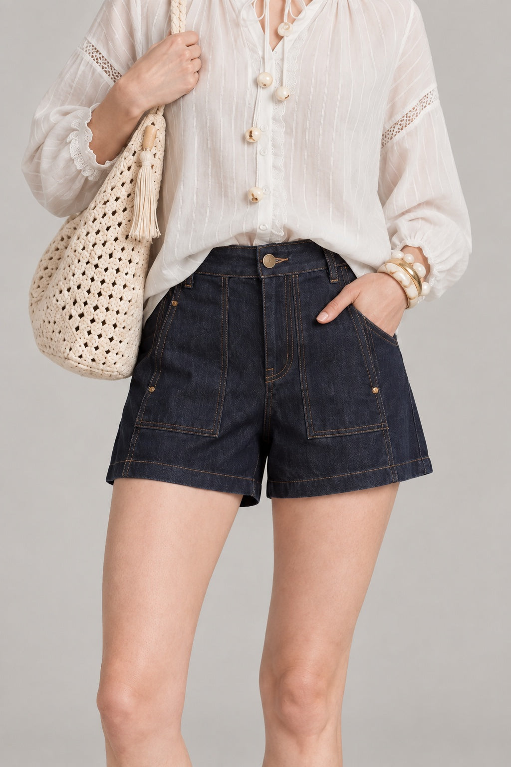 Raw denim High-Waisted  Denim Shorts