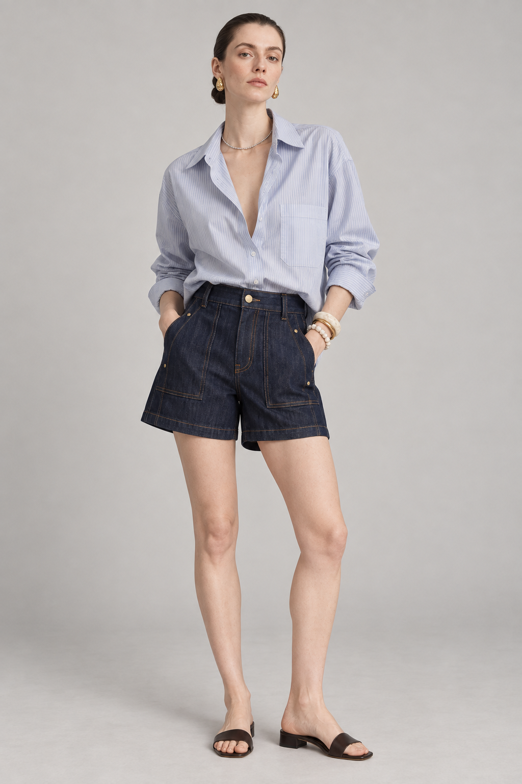 Raw denim High-Waisted Denim Shorts