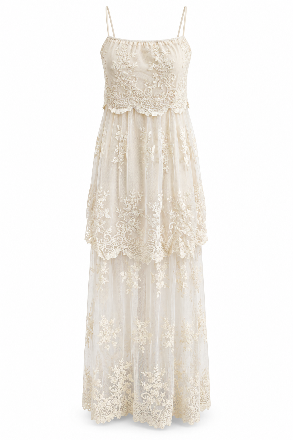 Reed Apricot Lace Tiered Maxi Dress