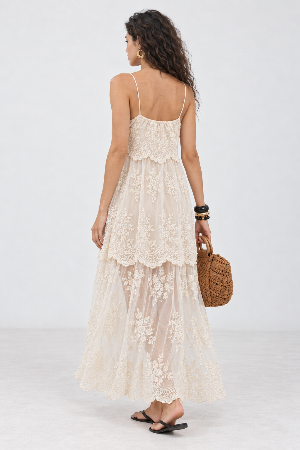 Reed Apricot Lace Tiered Maxi Dress
