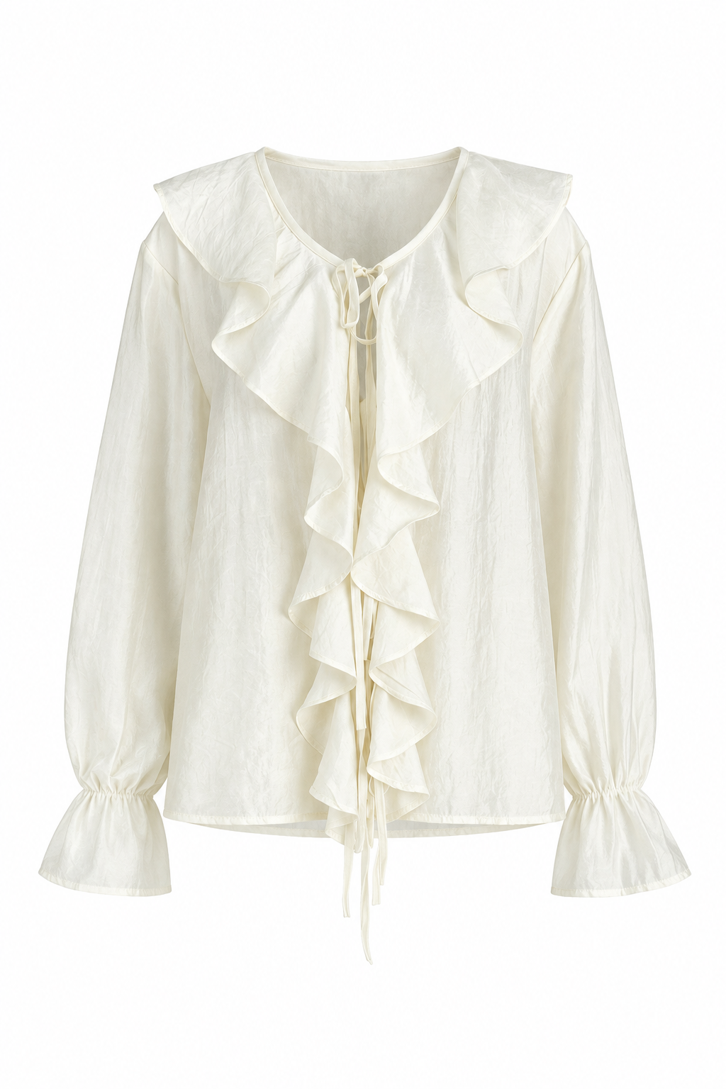 Ruffle Beige Tie-Front Shirt