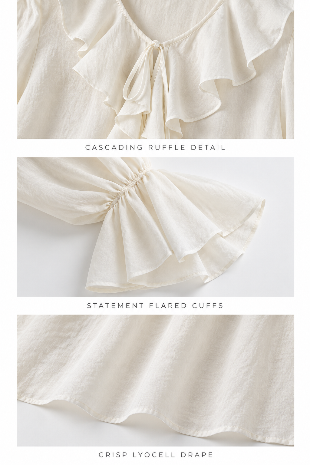 Ruffle Beige Tie-Front Shirt