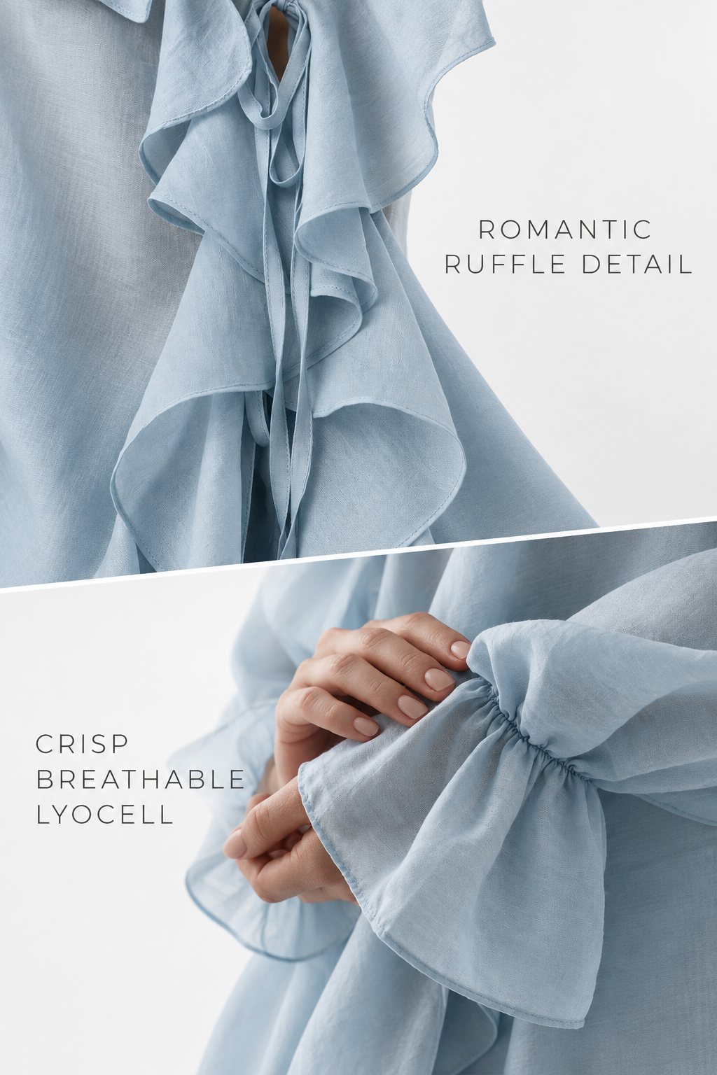 Ruffle Blue Tie-Front Shirt