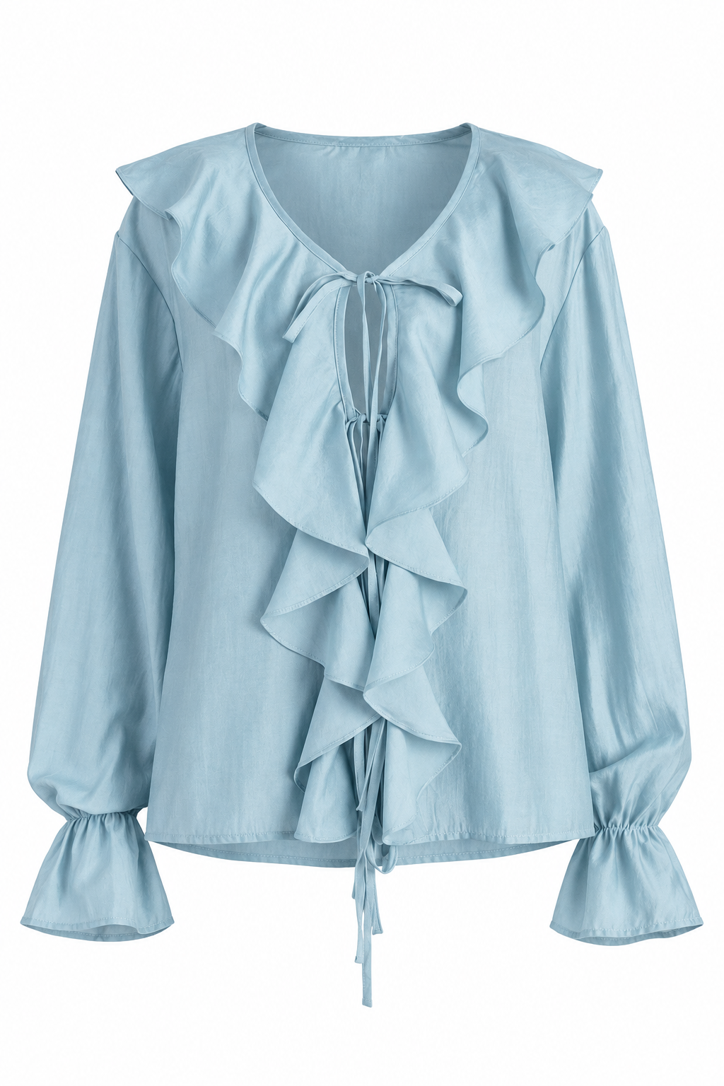 Ruffle Blue Tie-Front Shirt