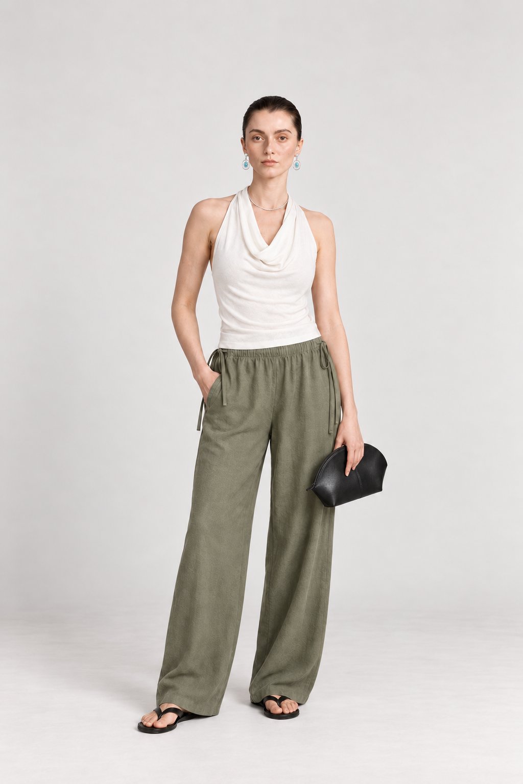 Sage Green Linen Straight Leg Pants
