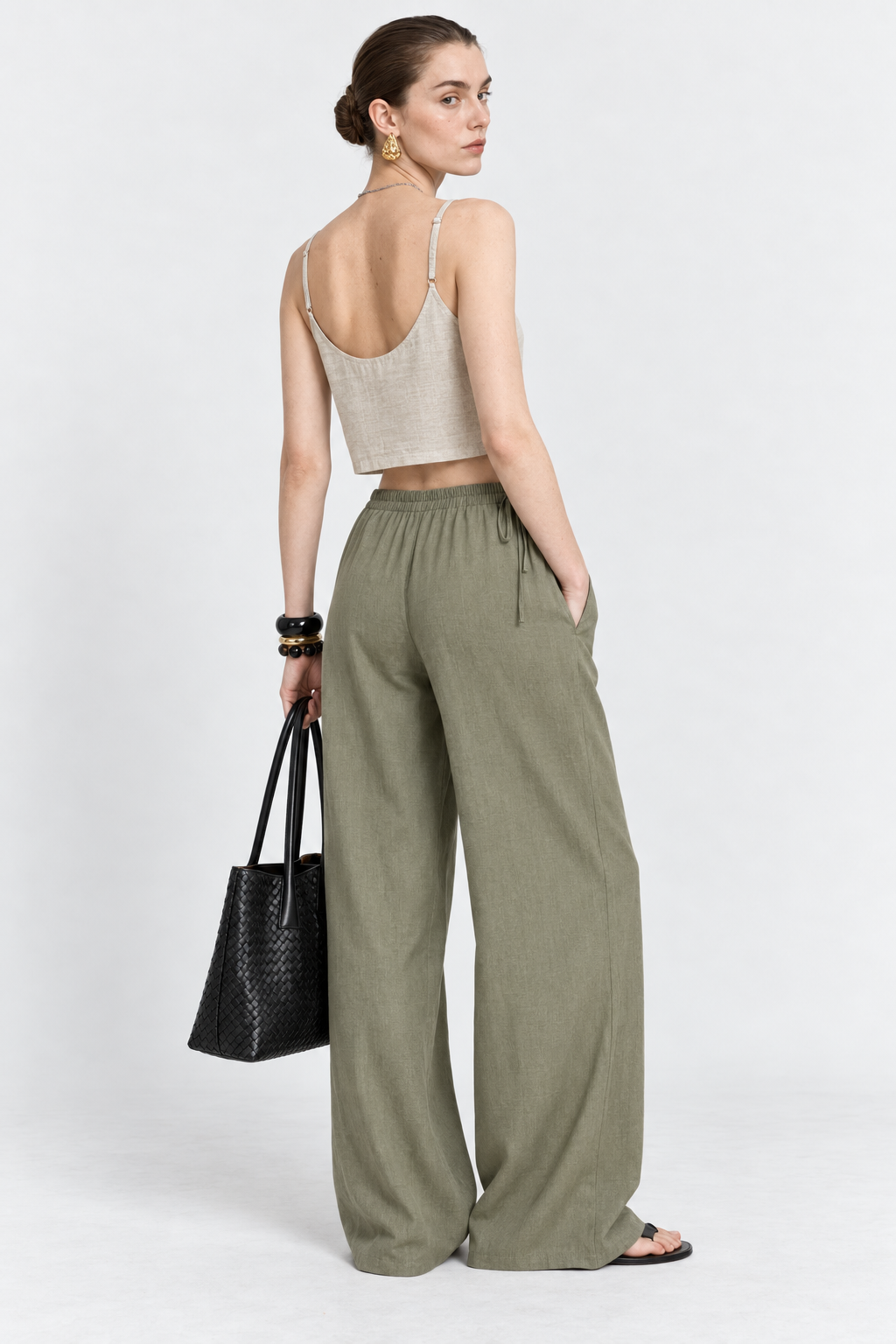 Sage Green Linen Straight Leg Pants