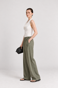 Sage Green Linen Straight Leg Pants