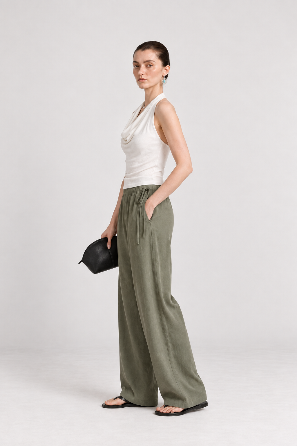 Sage Green Linen Straight Leg Pants