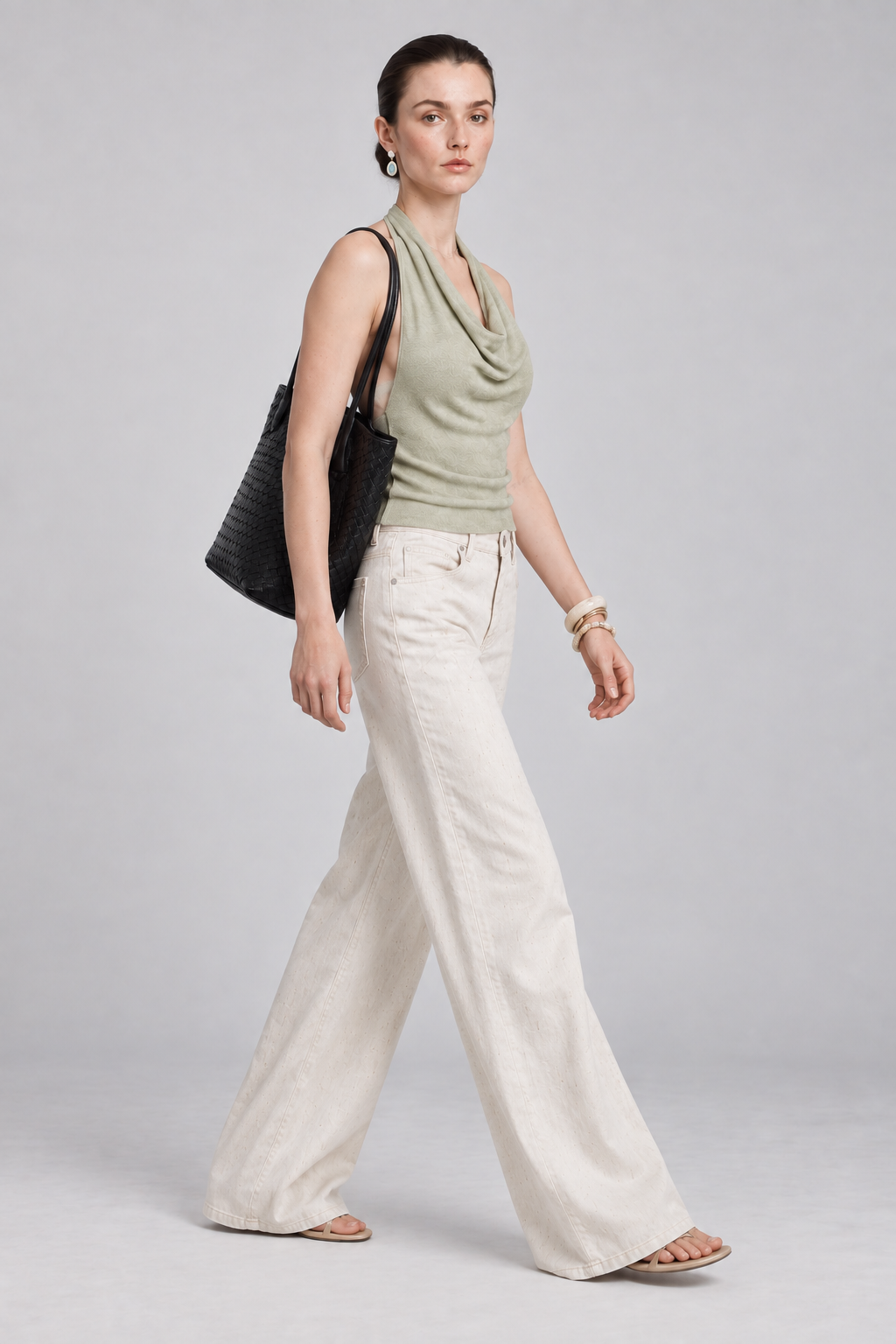 Sage green Cowl Neck Halter Top