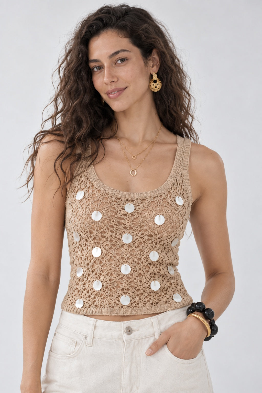 Sand Openwork Disc  Cami