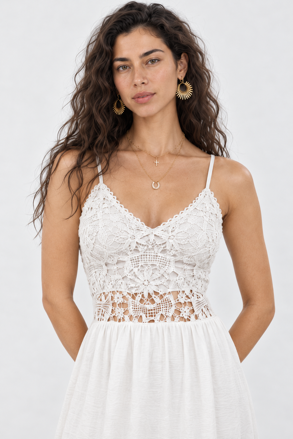 Dawn White Lace V-Neck Maxi Dress