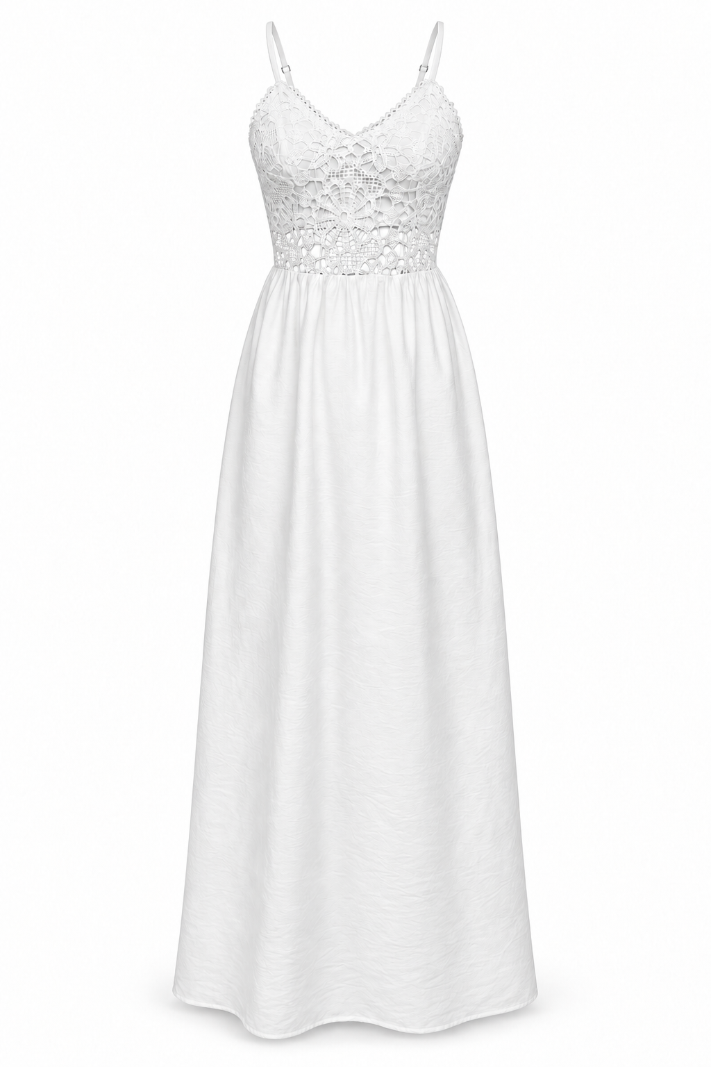 White Crochet Lace V-Neck Maxi Dress