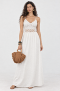 White Crochet Lace V-Neck Maxi Dress