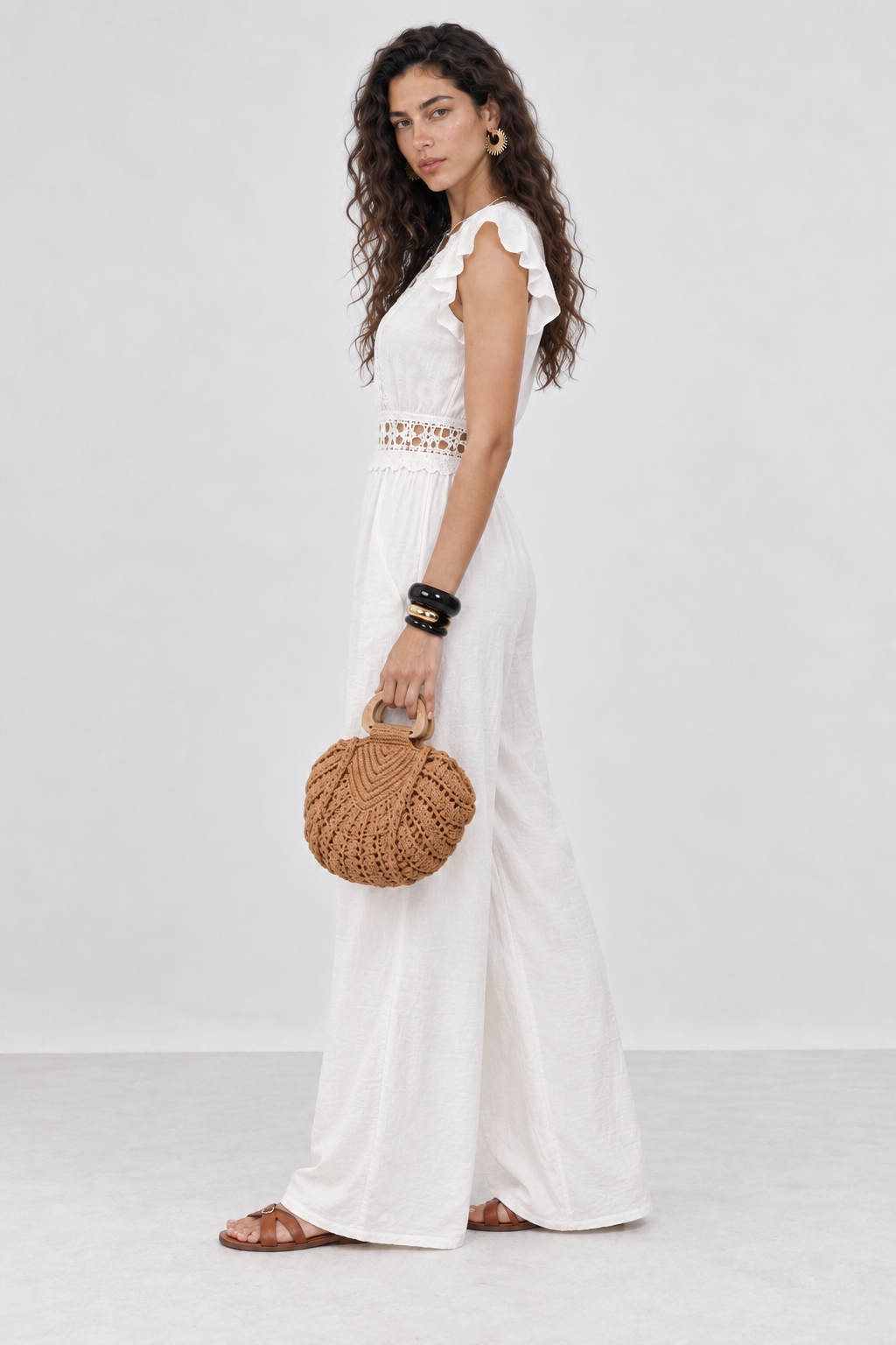 White Crochet Lace Wide Leg Jumpsuit