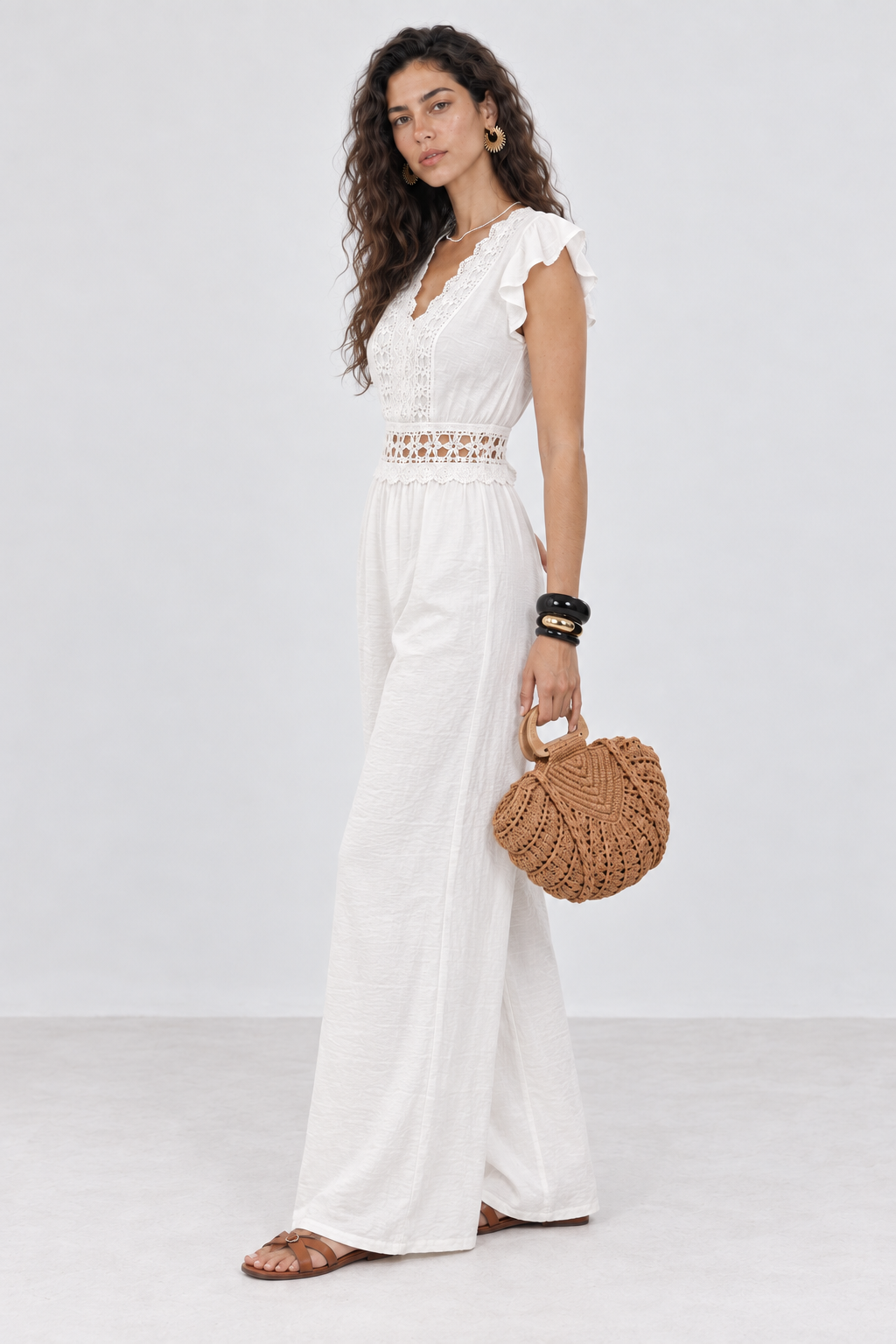 White Crochet Lace Wide Leg Jumpsuit