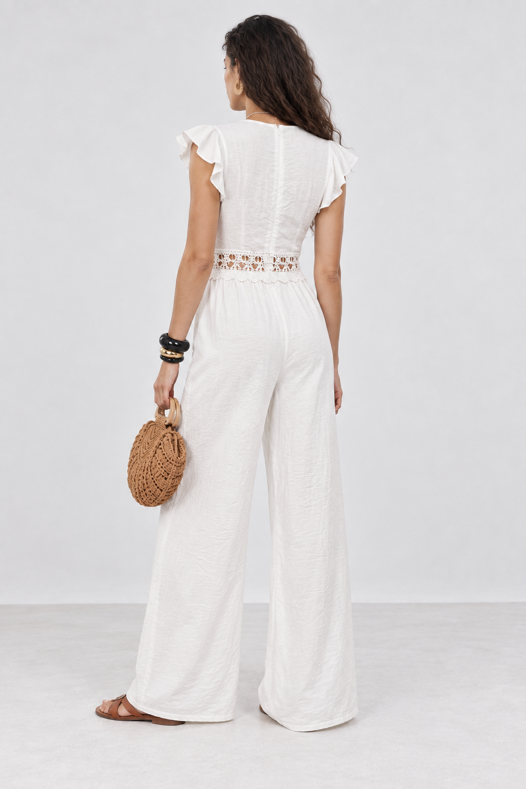 White Crochet Lace Wide Leg Jumpsuit