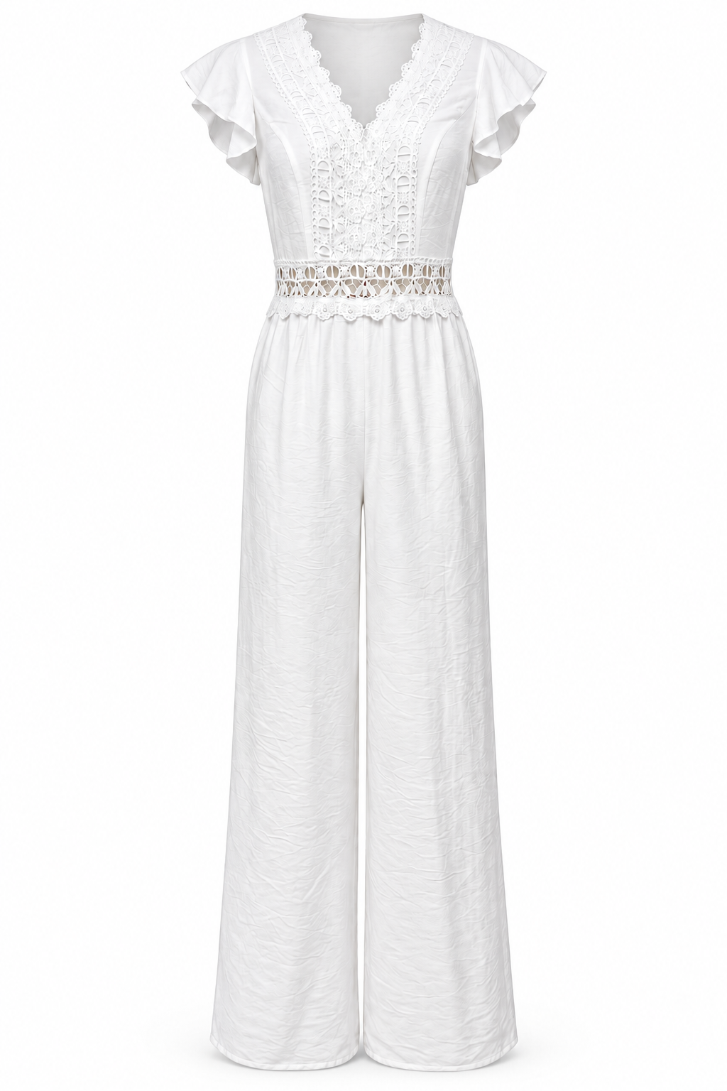 White Crochet Lace Wide Leg Jumpsuit