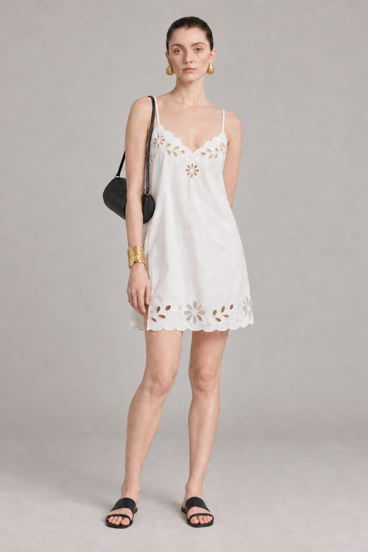 White Floral Eyelet Mini Dress — alternate view 2