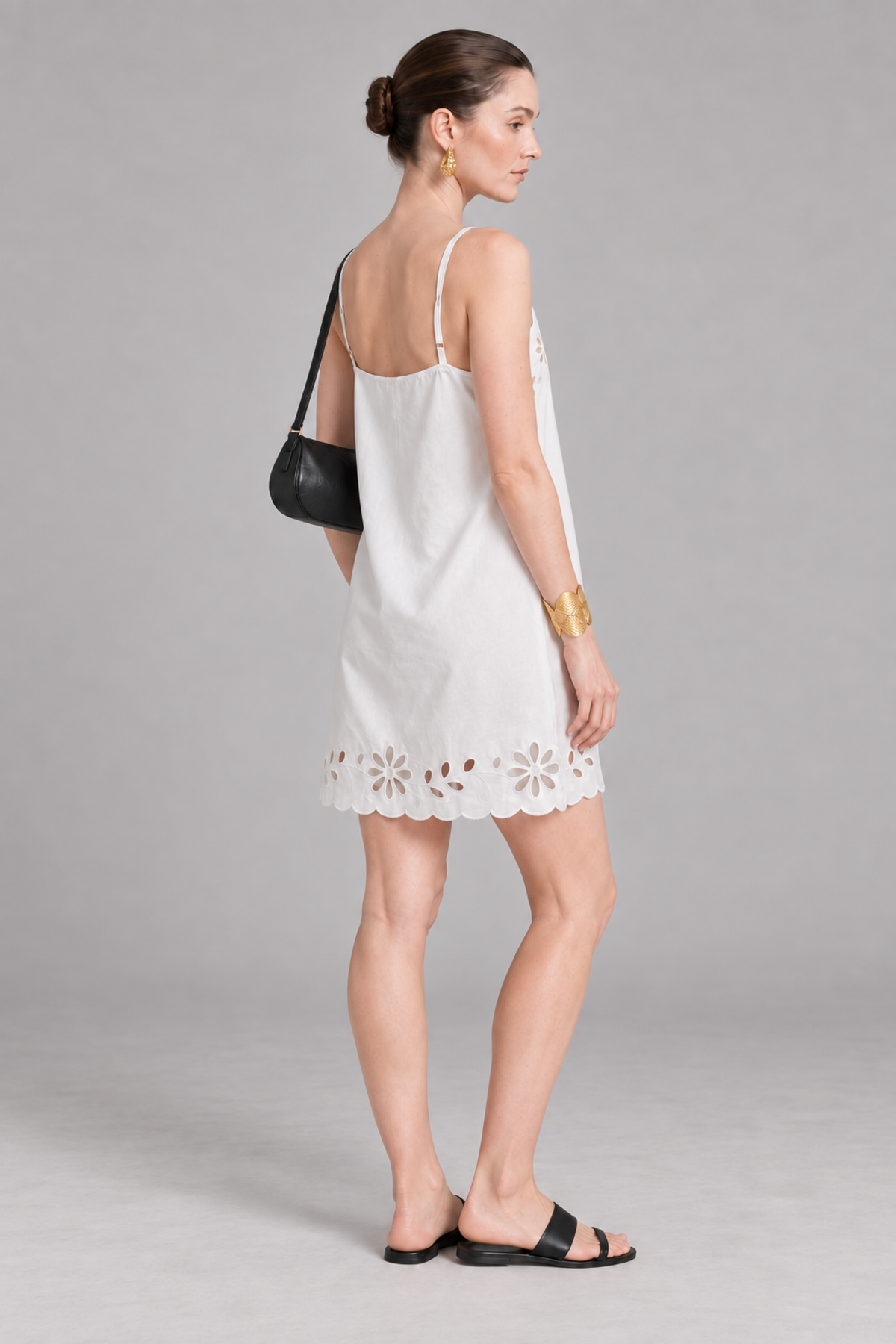 White Floral Eyelet Mini Dress — alternate view 3