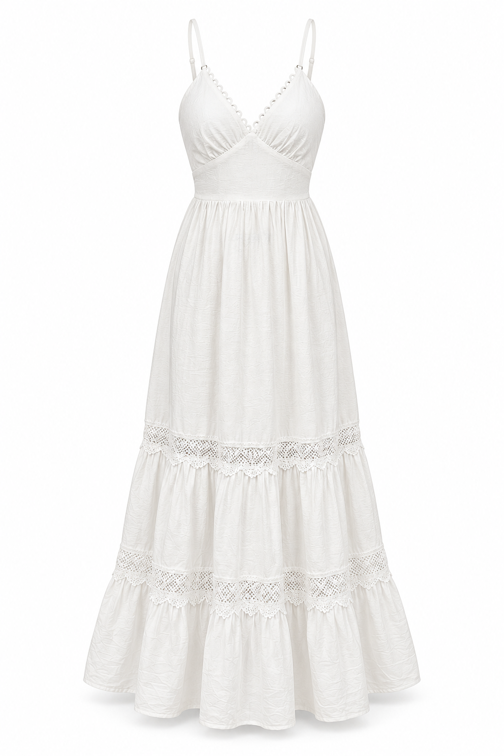 White Lace Trim Tie-Back Maxi Dress