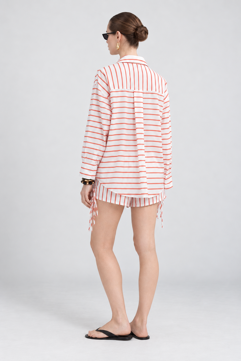 White & Coral Striped Pocket Shirt