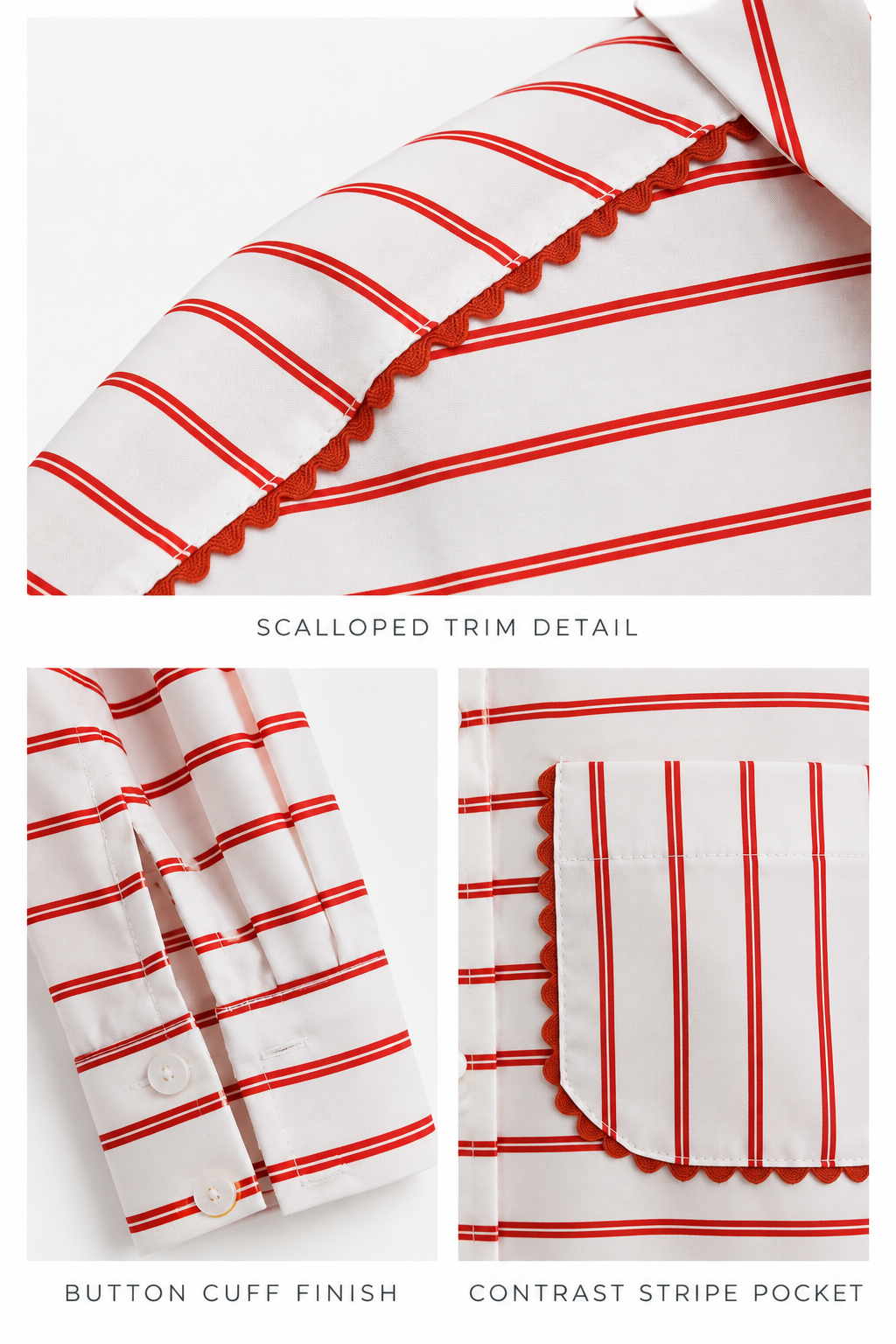 White & Coral Striped Pocket Shirt