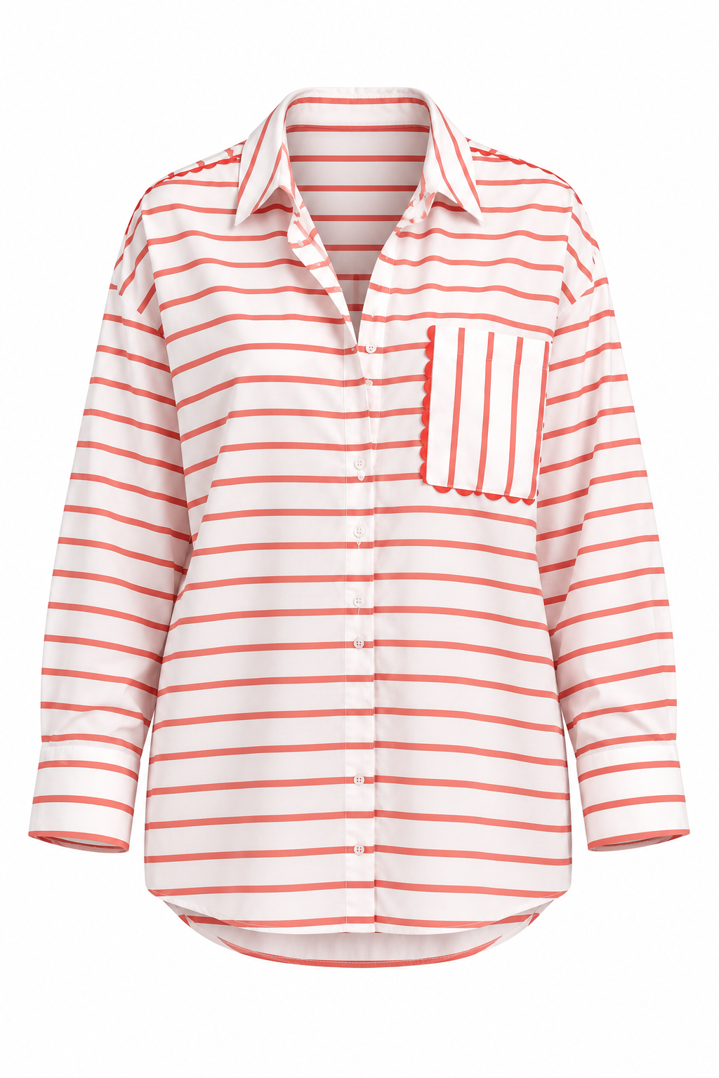 White & Coral Striped Side-Tie Shorts